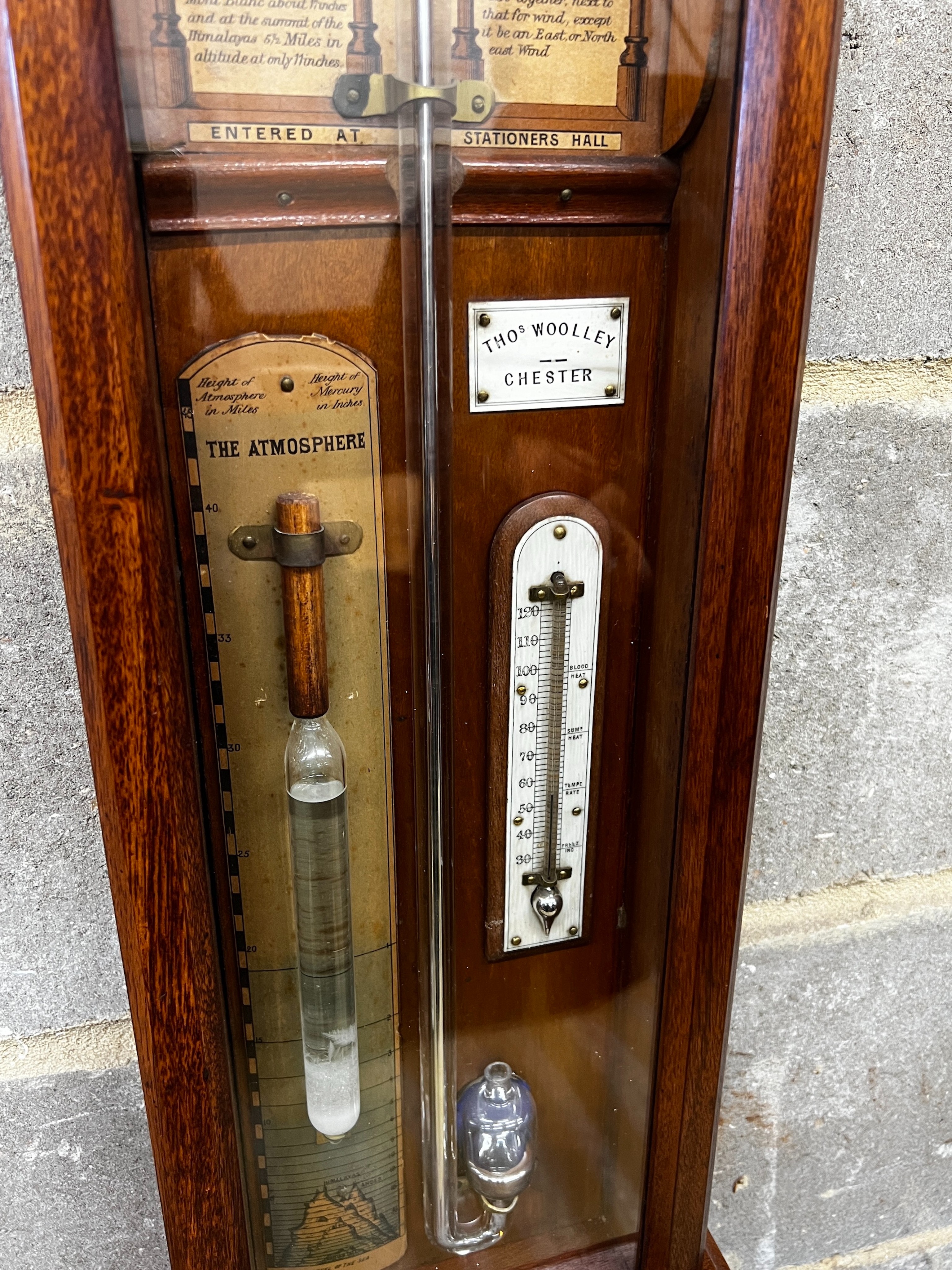 A Victorian oak Admiral Fitzroy type barometer by Thomas Woolley, Chester, height 116cm